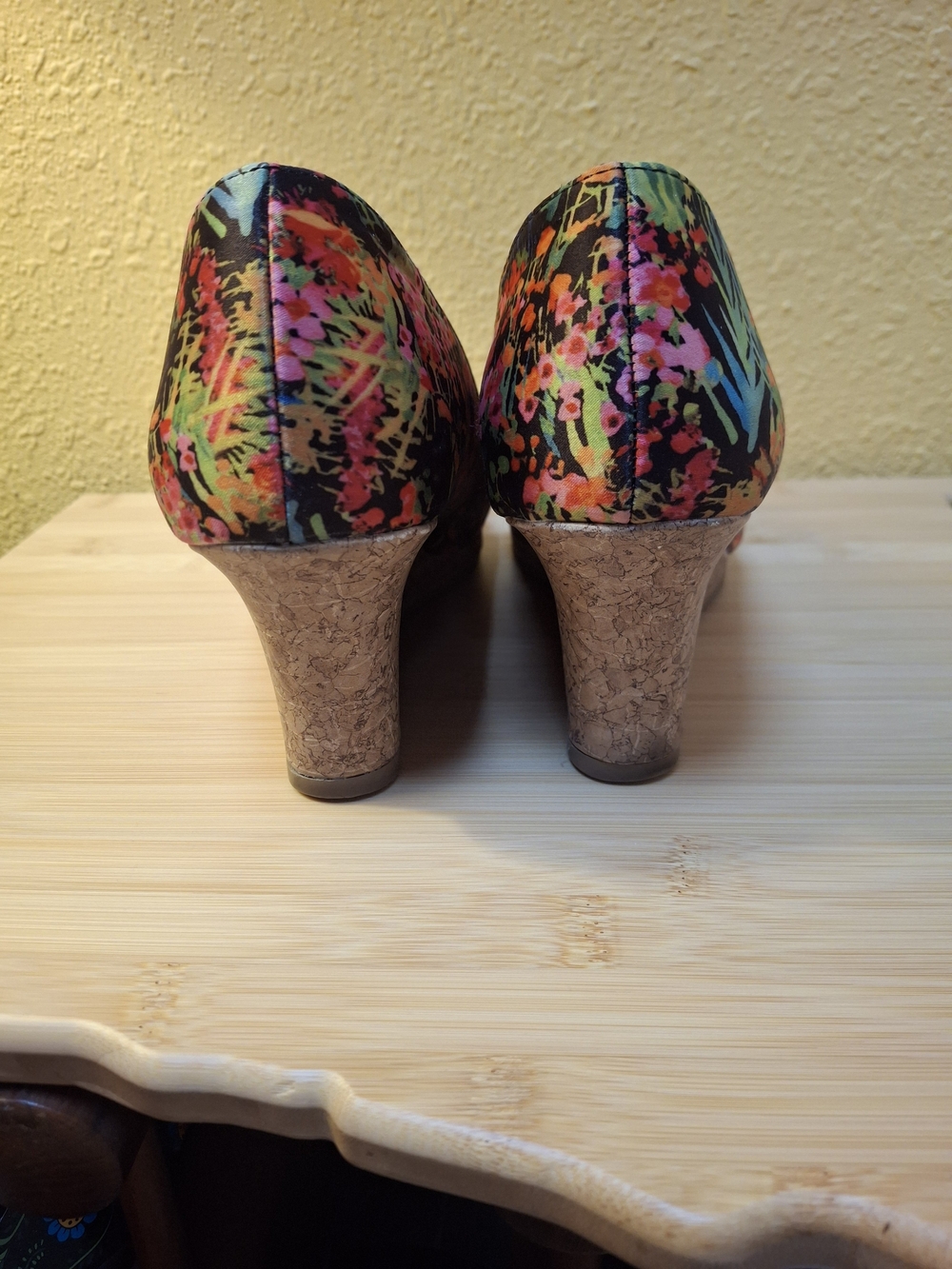 Floral Multi-Color Peep-Toe Wedge Heels - Women - Picture 3 of 4